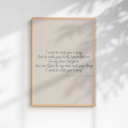 One Direction "I Want To Write You A Song" Lyric Print - A5