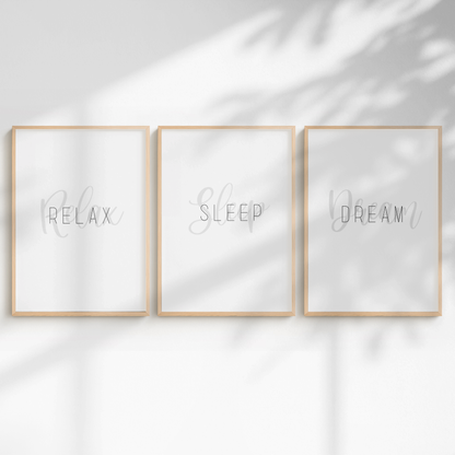 Relax, Sleep, Dream set of 3 Bedroom Prints
