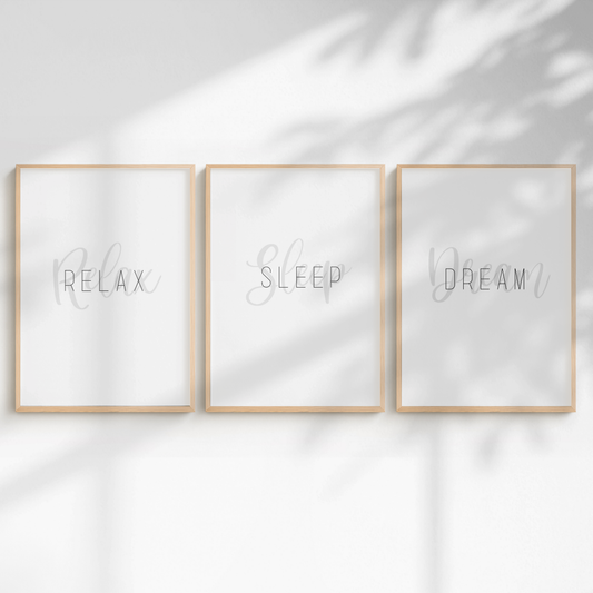 Relax, Sleep, Dream set of 3 Bedroom Prints